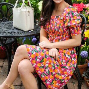 Draper James Cam Smocked Dress Orange Blossom‎ Women's Size XXL